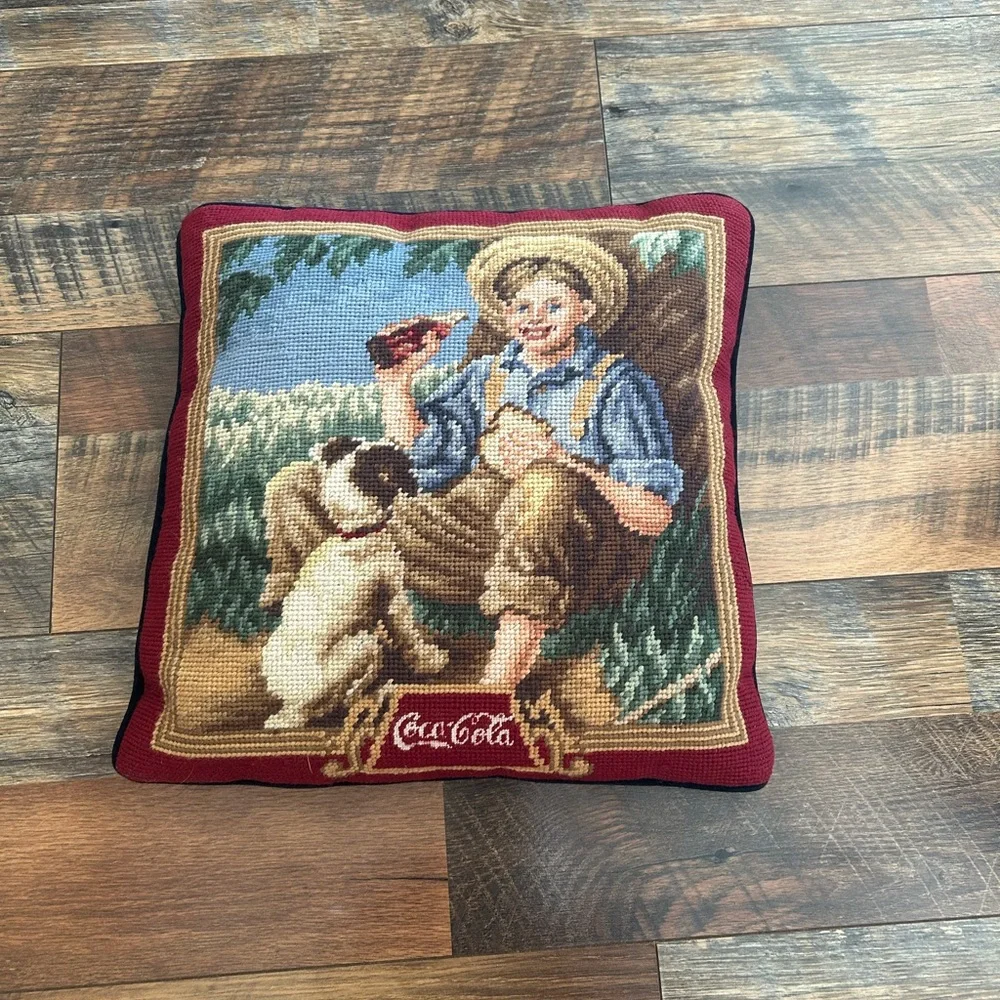 Coca Cola Vintage Style Pillow with Red and Brown Accents